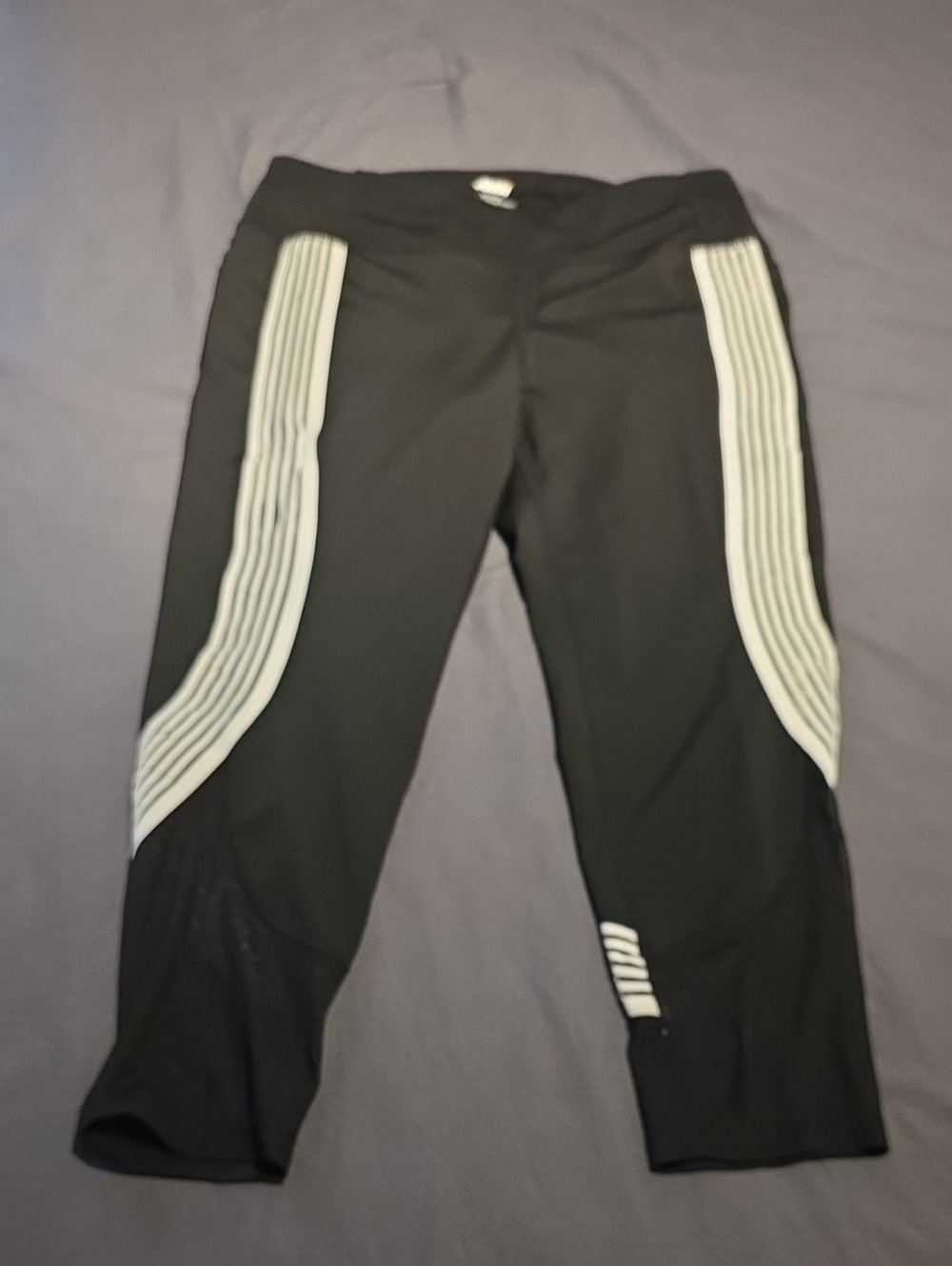 Avia Black Crop Leggings with White Side Stripe Detail